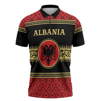 Personalized Albania Eagle Zipper Polo Shirt Red and Black Heritage - Wonder Print Shop