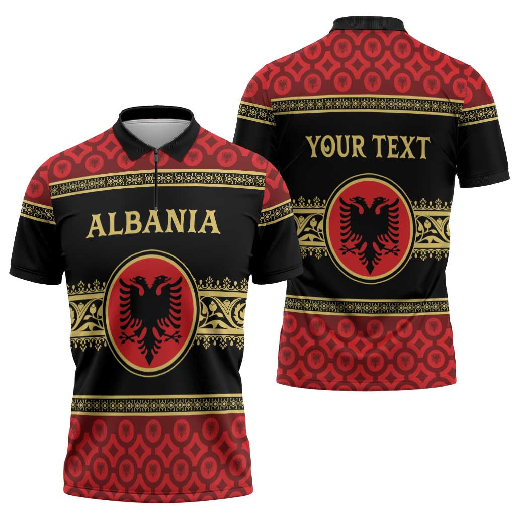 Personalized Albania Eagle Zipper Polo Shirt Red and Black Heritage - Wonder Print Shop