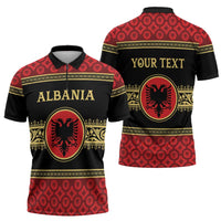 Personalized Albania Eagle Zipper Polo Shirt Red and Black Heritage - Wonder Print Shop