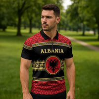 Personalized Albania Eagle Zipper Polo Shirt Red and Black Heritage - Wonder Print Shop