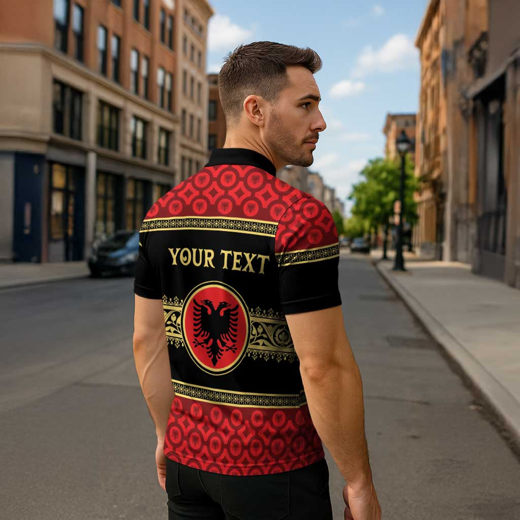 Personalized Albania Eagle Zipper Polo Shirt Red and Black Heritage - Wonder Print Shop