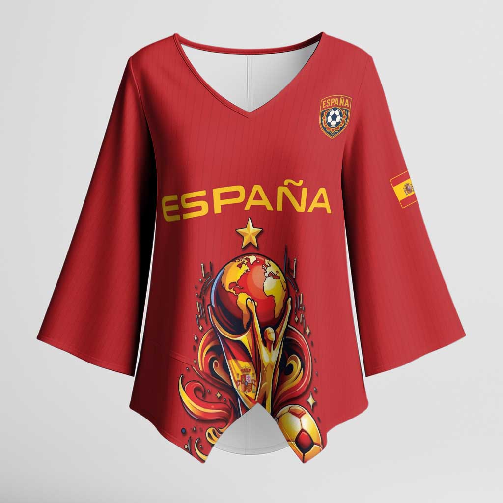 Custom World Football 2026 Spain Kimono Sleeve Blouse Road To Champions Dream - Wonder Print Shop