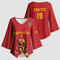Custom World Football 2026 Spain Kimono Sleeve Blouse Road To Champions Dream - Wonder Print Shop