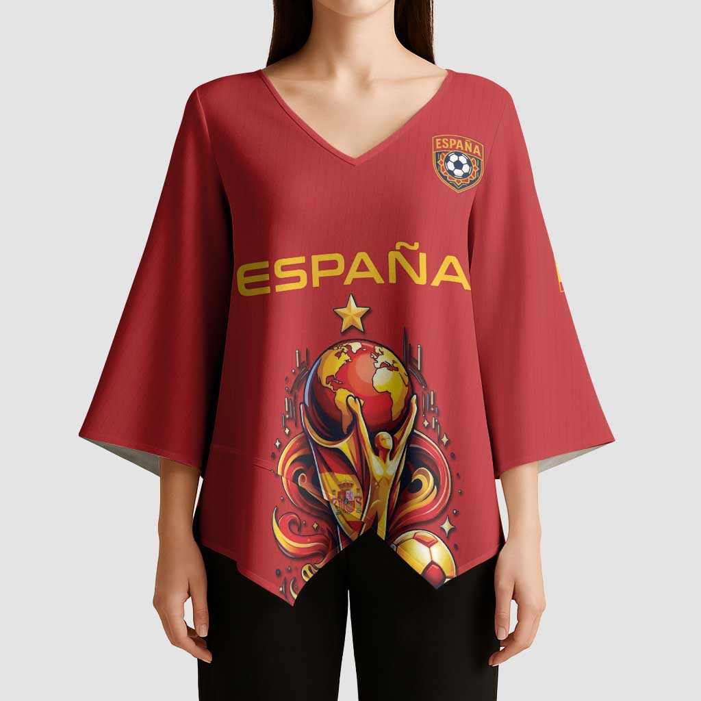 Custom World Football 2026 Spain Kimono Sleeve Blouse Road To Champions Dream - Wonder Print Shop