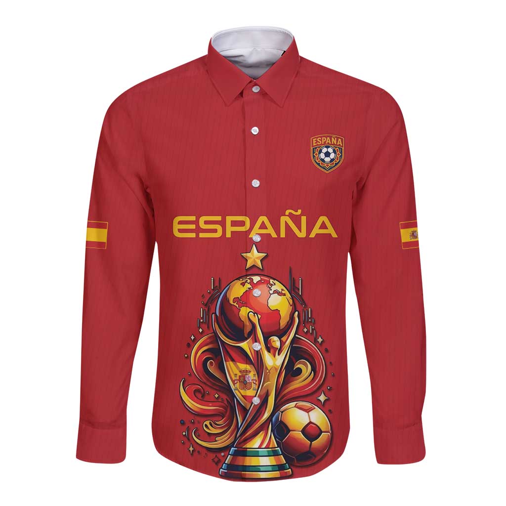 Custom World Football 2026 Spain Long Sleeve Button Shirt Road To Champions Dream - Wonder Print Shop