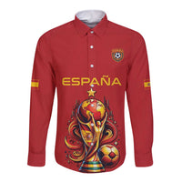 Custom World Football 2026 Spain Long Sleeve Button Shirt Road To Champions Dream - Wonder Print Shop