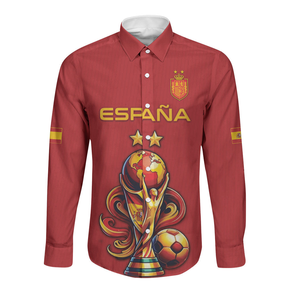 Custom World Football 2026 Spain Long Sleeve Button Shirt Road To Champions Dream LT19