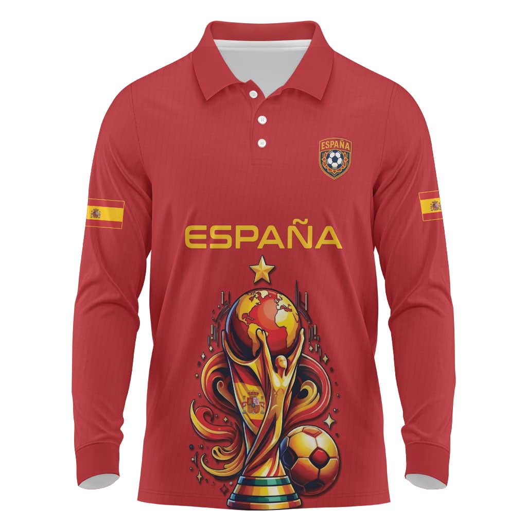 Custom World Football 2026 Spain Long Sleeve Polo Shirt Road To Champions Dream - Wonder Print Shop