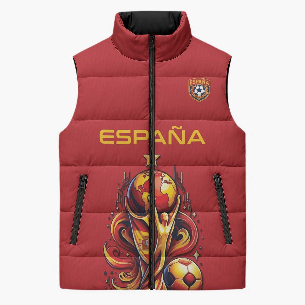 Custom World Football 2026 Spain Sleeveless Puffer Jacket Road To Champions Dream - Wonder Print Shop