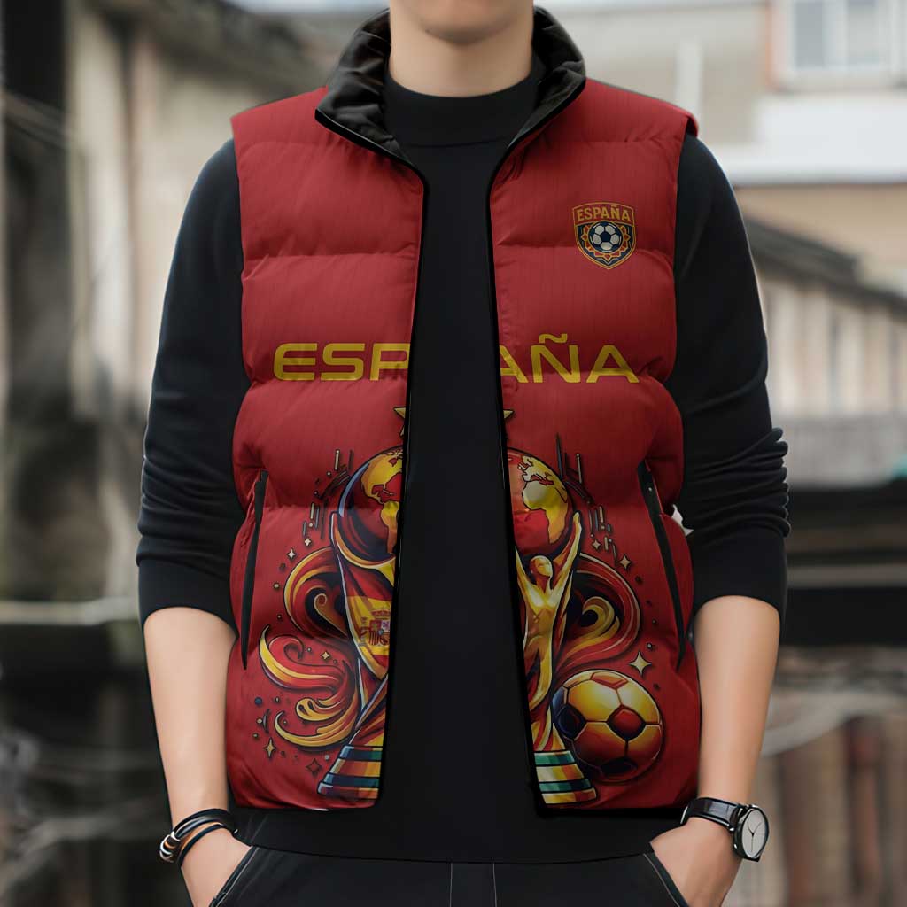 Custom World Football 2026 Spain Sleeveless Puffer Jacket Road To Champions Dream - Wonder Print Shop