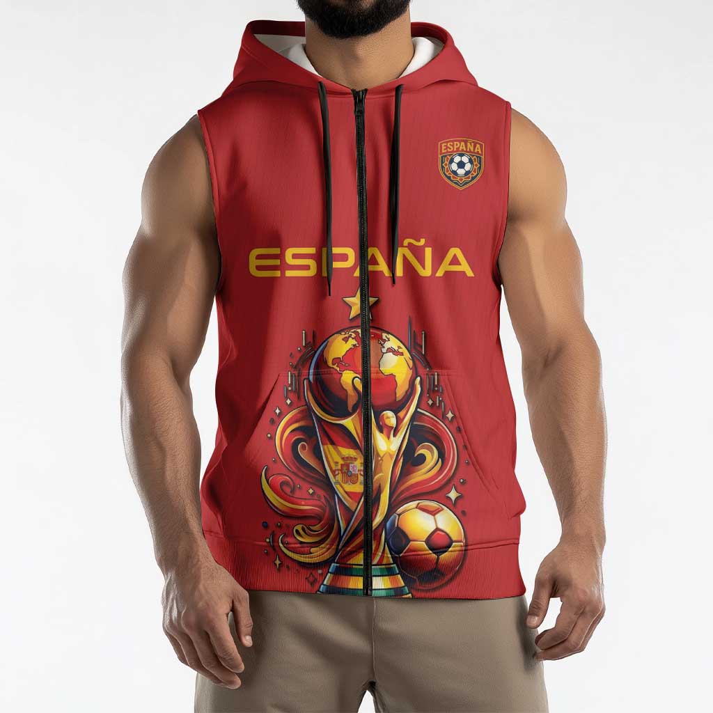 Custom World Football 2026 Spain Sleeveless Zip Hoodie Road To Champions Dream - Wonder Print Shop