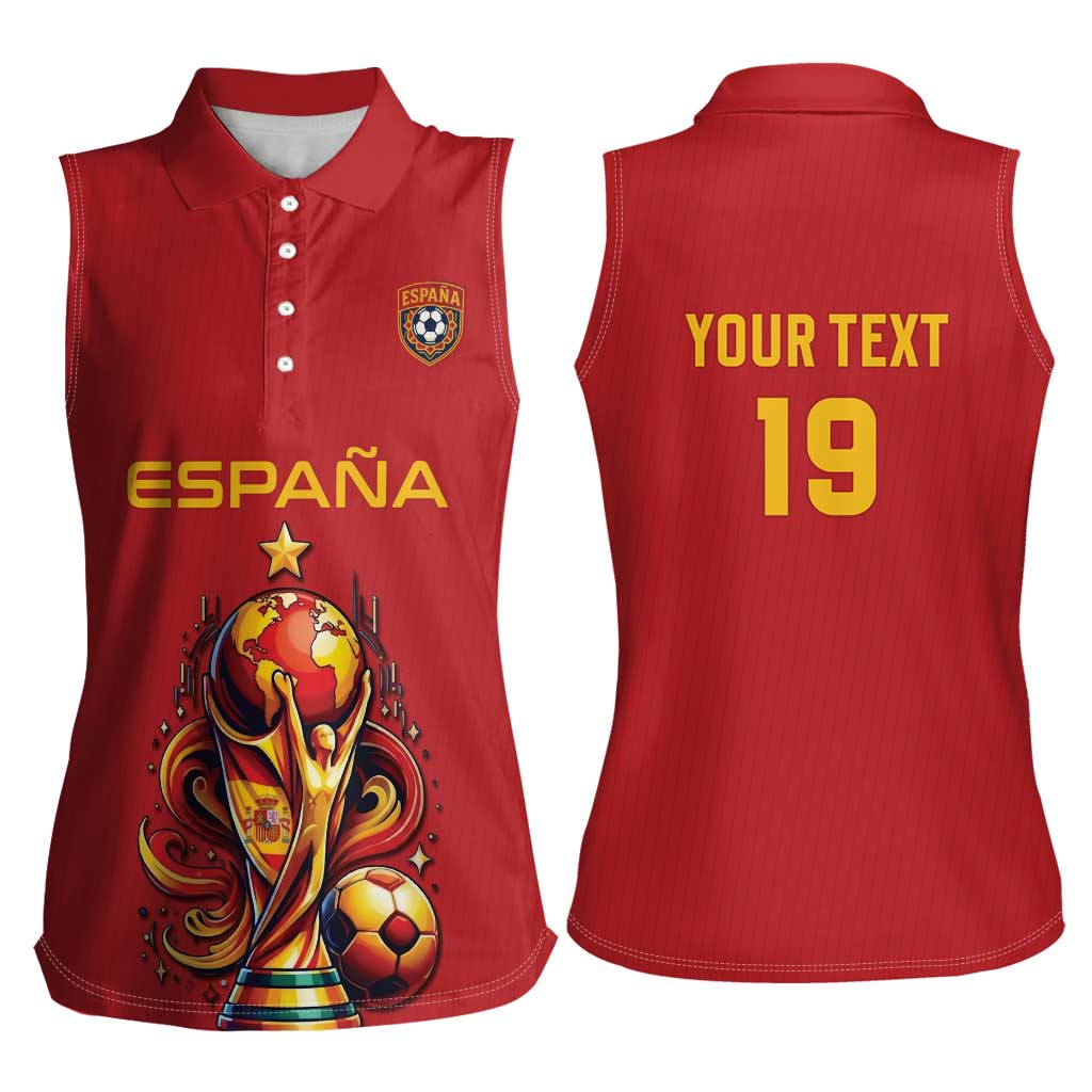 Custom World Football 2026 Spain Women Sleeveless Polo Shirt Road To Champions Dream - Wonder Print Shop