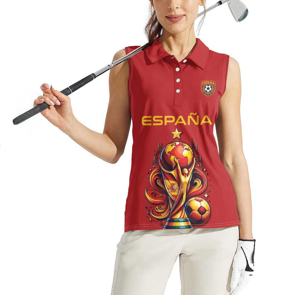 Custom World Football 2026 Spain Women Sleeveless Polo Shirt Road To Champions Dream - Wonder Print Shop