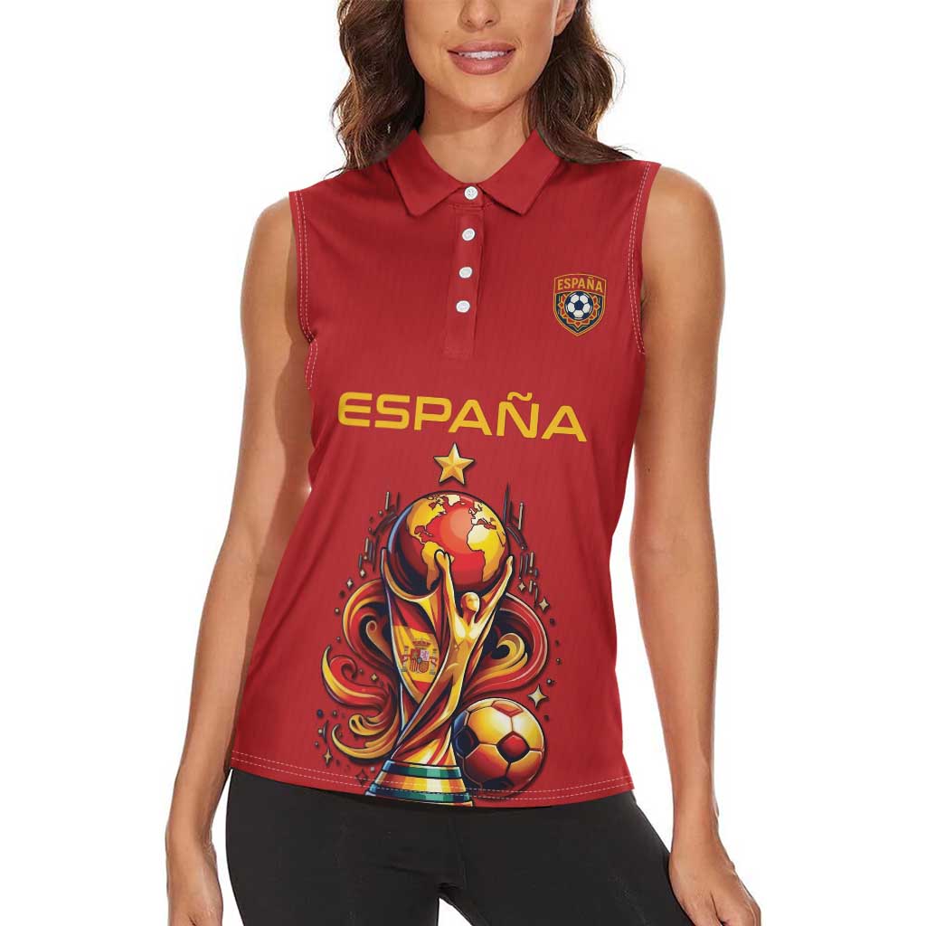 Custom World Football 2026 Spain Women Sleeveless Polo Shirt Road To Champions Dream - Wonder Print Shop