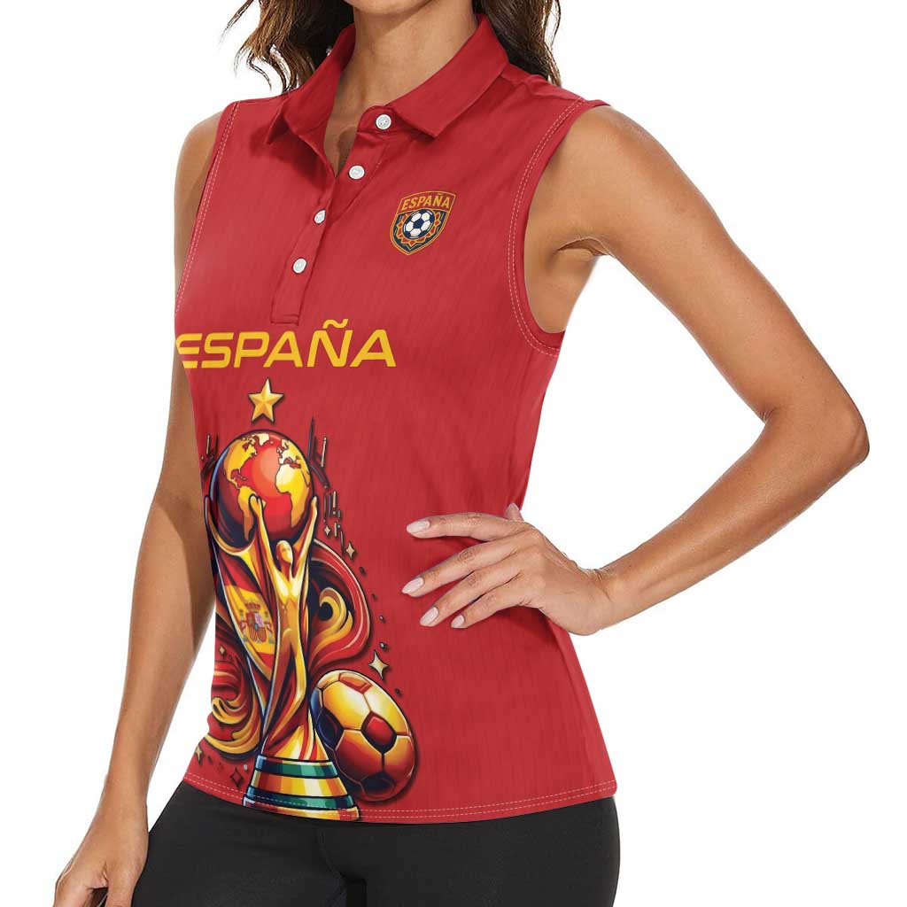 Custom World Football 2026 Spain Women Sleeveless Polo Shirt Road To Champions Dream - Wonder Print Shop