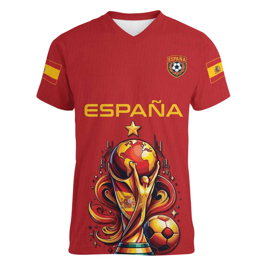 Custom World Football 2026 Spain Women V-Neck T-Shirt Road To Champions Dream - Wonder Print Shop