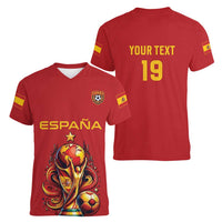Custom World Football 2026 Spain Women V-Neck T-Shirt Road To Champions Dream - Wonder Print Shop