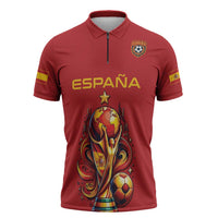 Custom World Football 2026 Spain Zipper Polo Shirt Road To Champions Dream - Wonder Print Shop