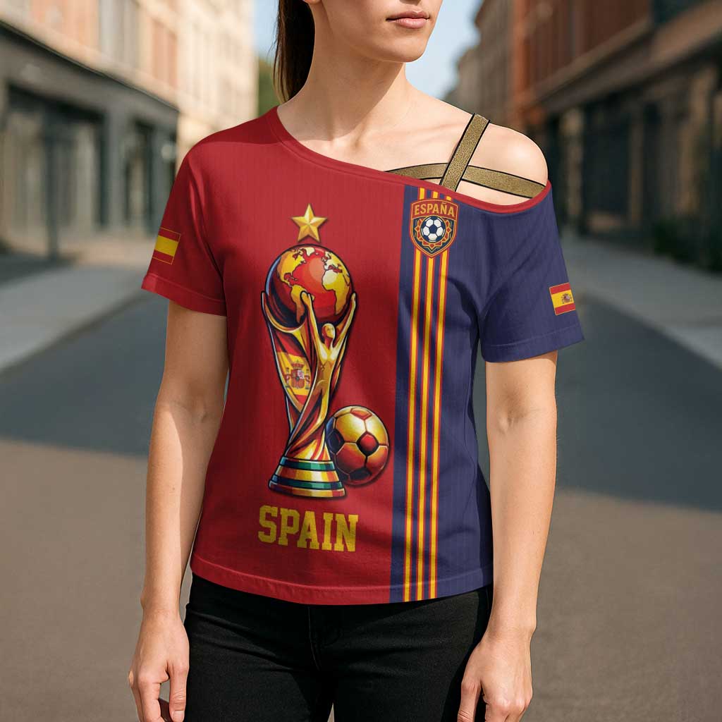 Custom World Football 2026 Spain Cross Shoulder Shirt Road To The Champions - Wonder Print Shop