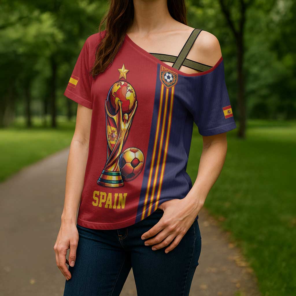 Custom World Football 2026 Spain Cross Shoulder Shirt Road To The Champions - Wonder Print Shop