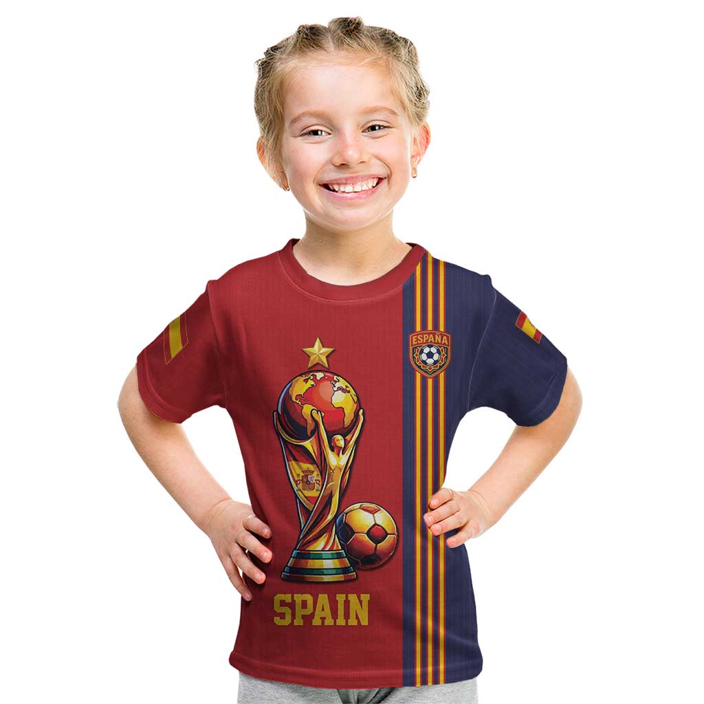 Custom World Football 2026 Spain Kid T Shirt Road To The Champions - Wonder Print Shop