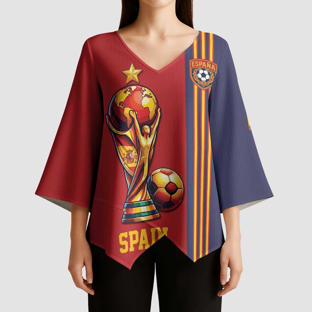 Custom World Football 2026 Spain Kimono Sleeve Blouse Road To The Champions - Wonder Print Shop