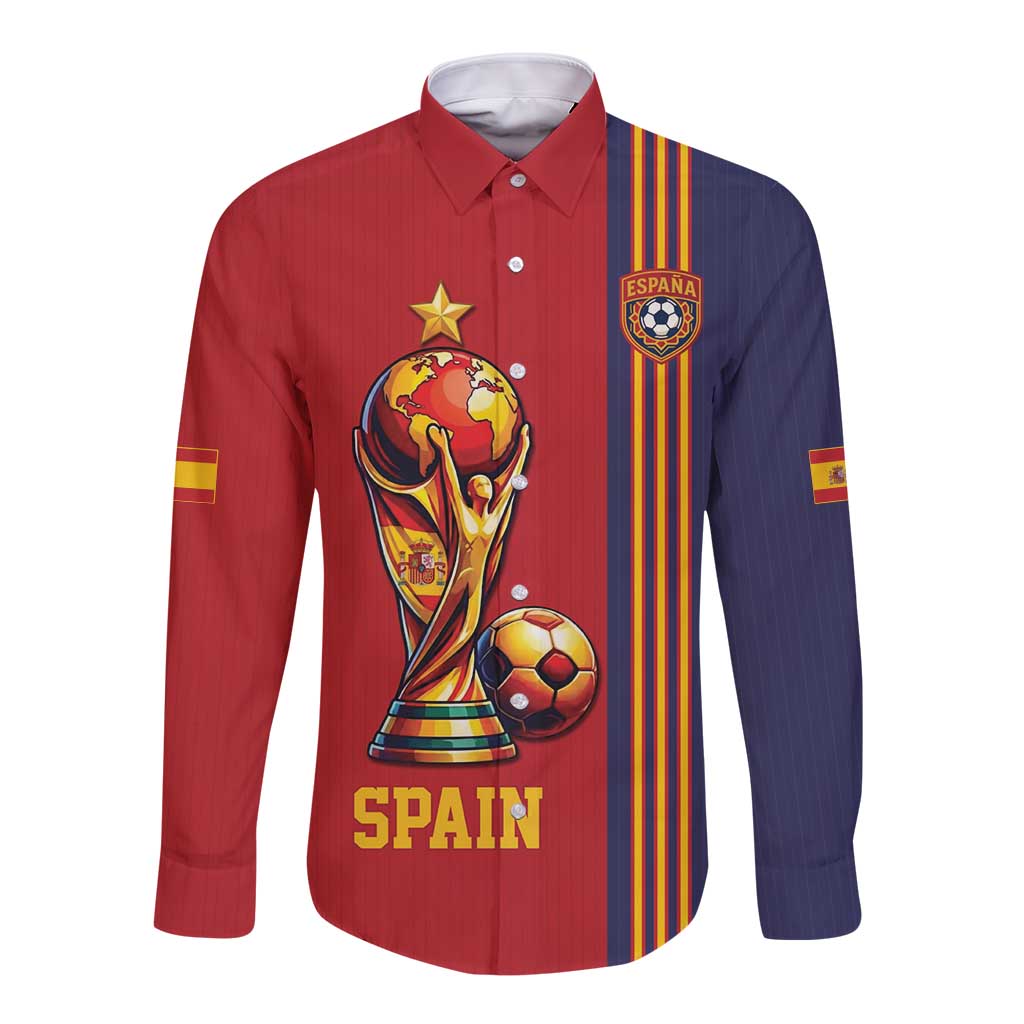 Custom World Football 2026 Spain Long Sleeve Button Shirt Road To The Champions - Wonder Print Shop