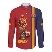 Custom World Football 2026 Spain Long Sleeve Button Shirt Road To The Champions - Wonder Print Shop