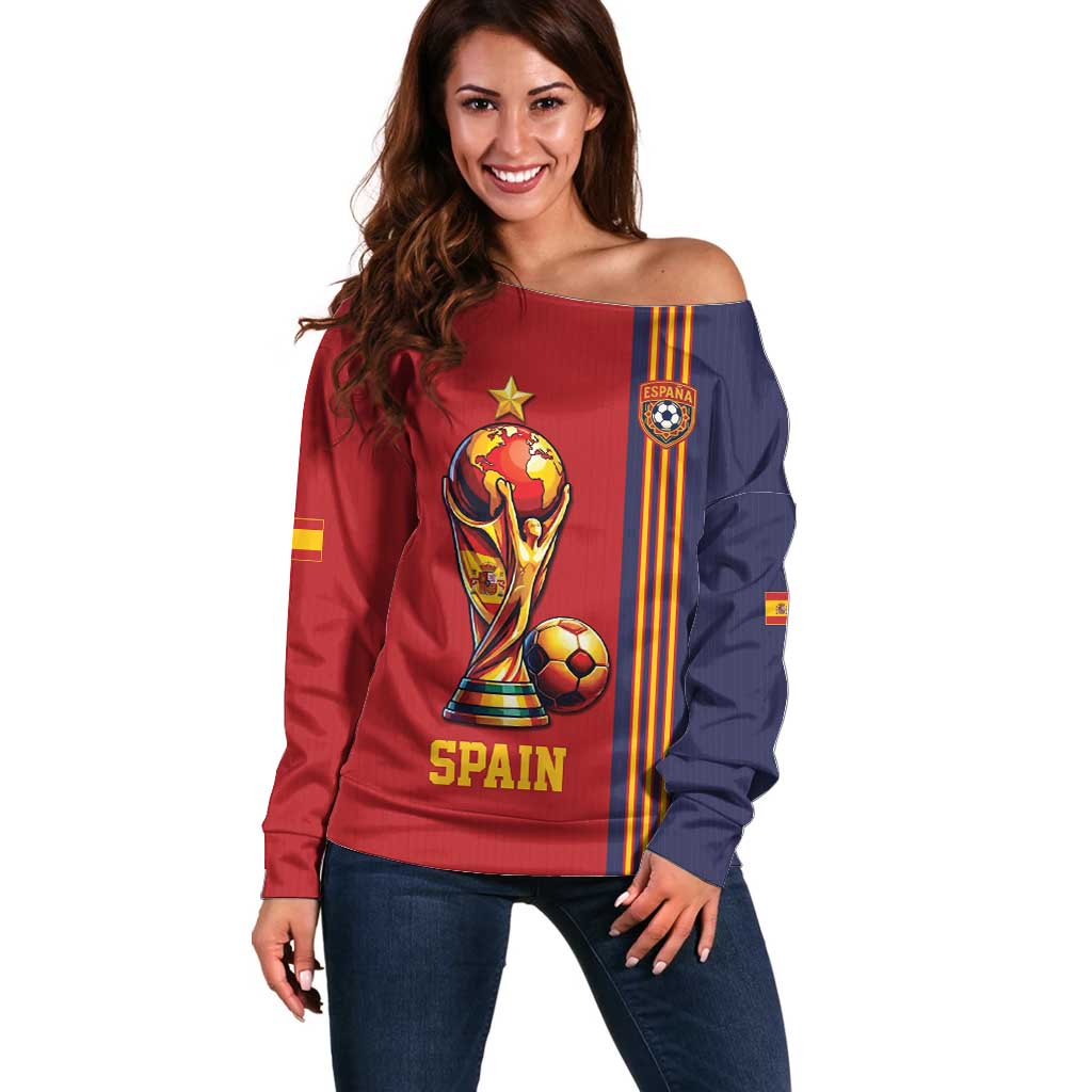 Custom World Football 2026 Spain Off Shoulder Sweater Road To The Champions - Wonder Print Shop