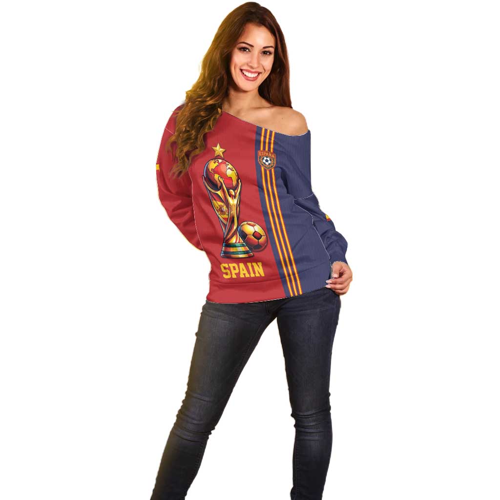 Custom World Football 2026 Spain Off Shoulder Sweater Road To The Champions - Wonder Print Shop