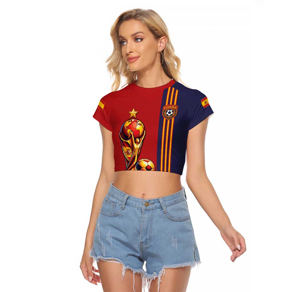 Custom World Football 2026 Spain Raglan Cropped T Shirt Road To The Champions - Wonder Print Shop