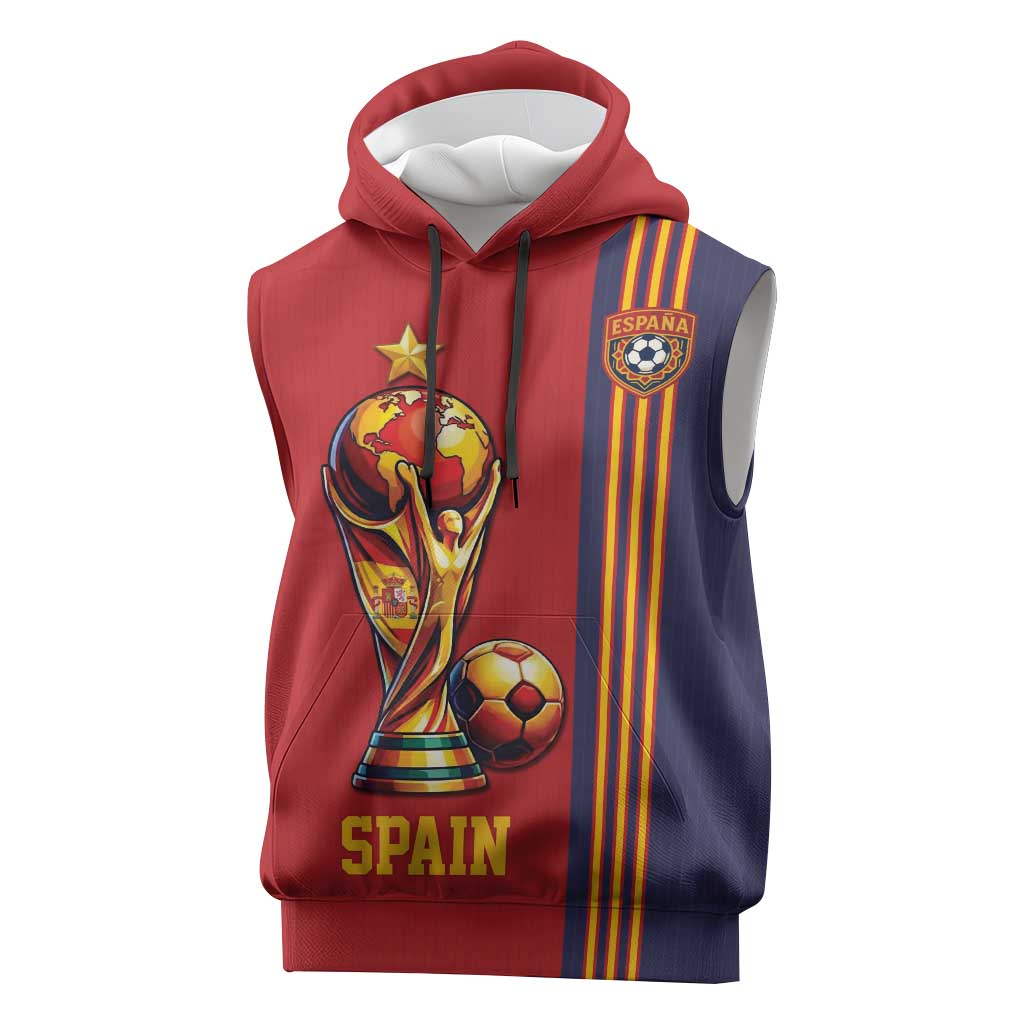 Custom World Football 2026 Spain Sleeveless Hoodie Road To The Champions - Wonder Print Shop