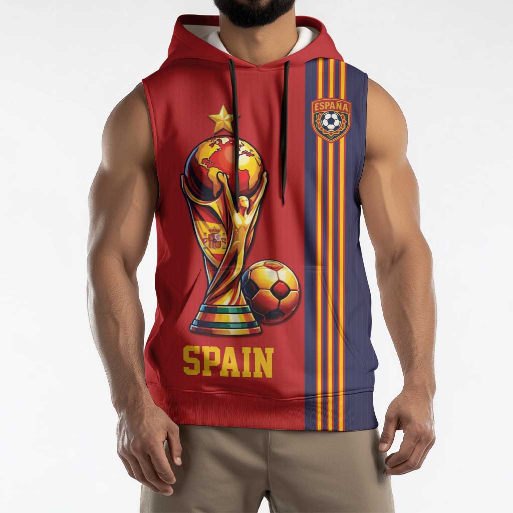 Custom World Football 2026 Spain Sleeveless Hoodie Road To The Champions - Wonder Print Shop