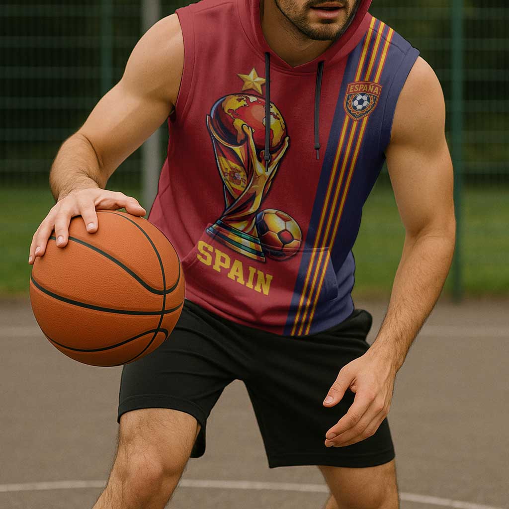 Custom World Football 2026 Spain Sleeveless Hoodie Road To The Champions - Wonder Print Shop