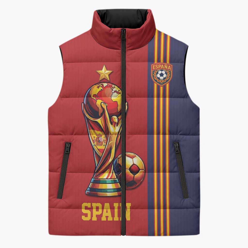 Custom World Football 2026 Spain Sleeveless Puffer Jacket Road To The Champions - Wonder Print Shop