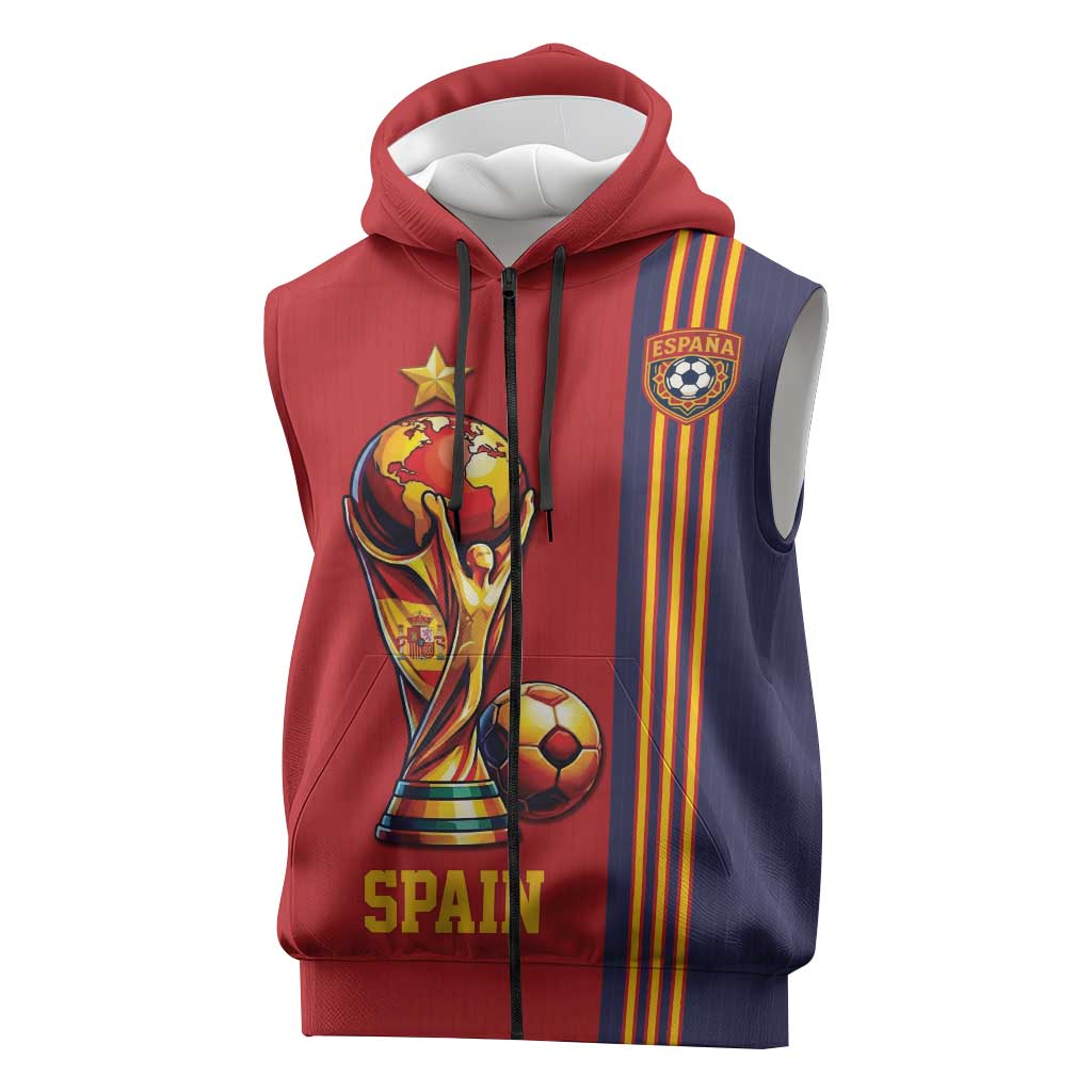 Custom World Football 2026 Spain Sleeveless Zip Hoodie Road To The Champions - Wonder Print Shop