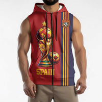 Custom World Football 2026 Spain Sleeveless Zip Hoodie Road To The Champions - Wonder Print Shop