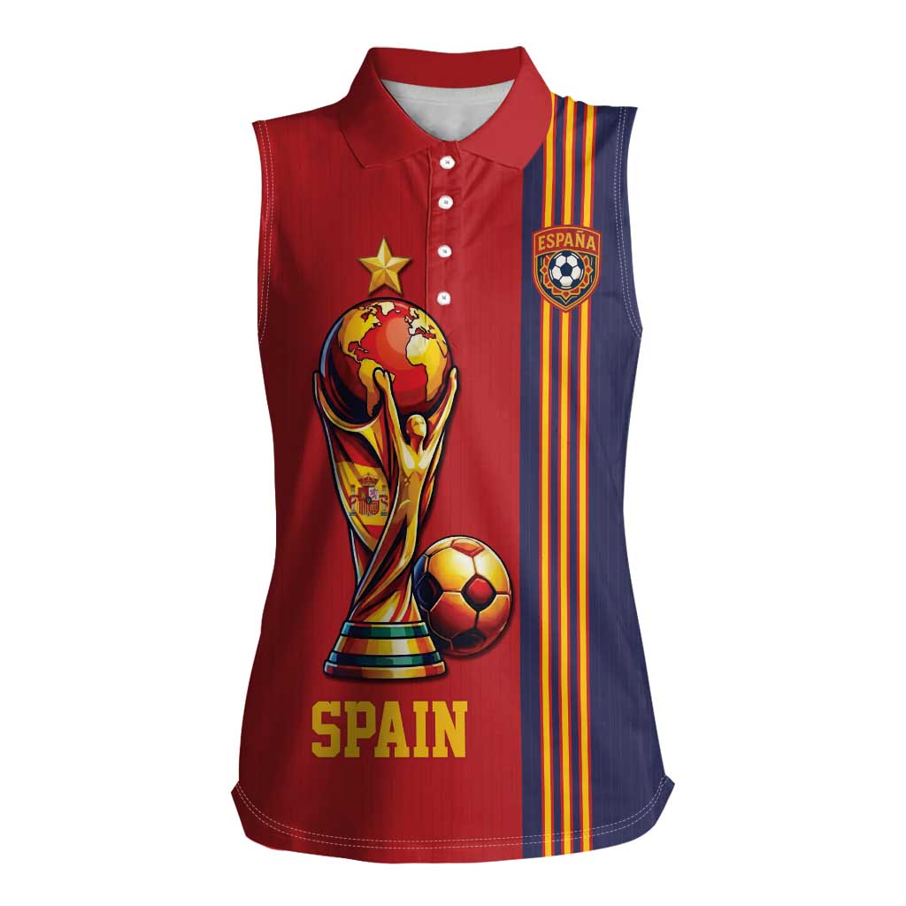 Custom World Football 2026 Spain Women Sleeveless Polo Shirt Road To The Champions - Wonder Print Shop