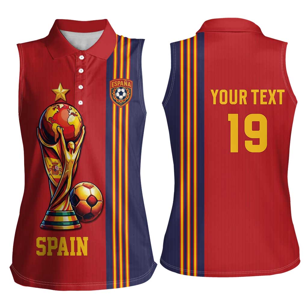 Custom World Football 2026 Spain Women Sleeveless Polo Shirt Road To The Champions - Wonder Print Shop