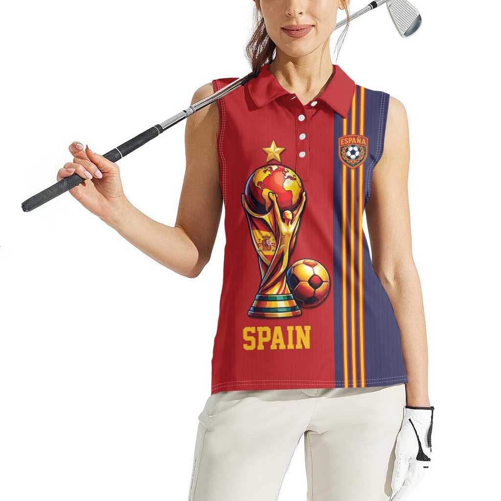 Custom World Football 2026 Spain Women Sleeveless Polo Shirt Road To The Champions - Wonder Print Shop