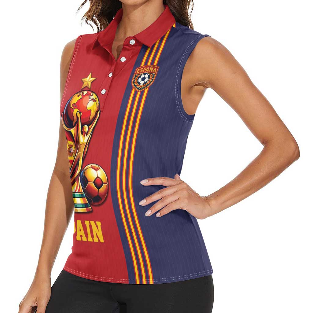 Custom World Football 2026 Spain Women Sleeveless Polo Shirt Road To The Champions - Wonder Print Shop