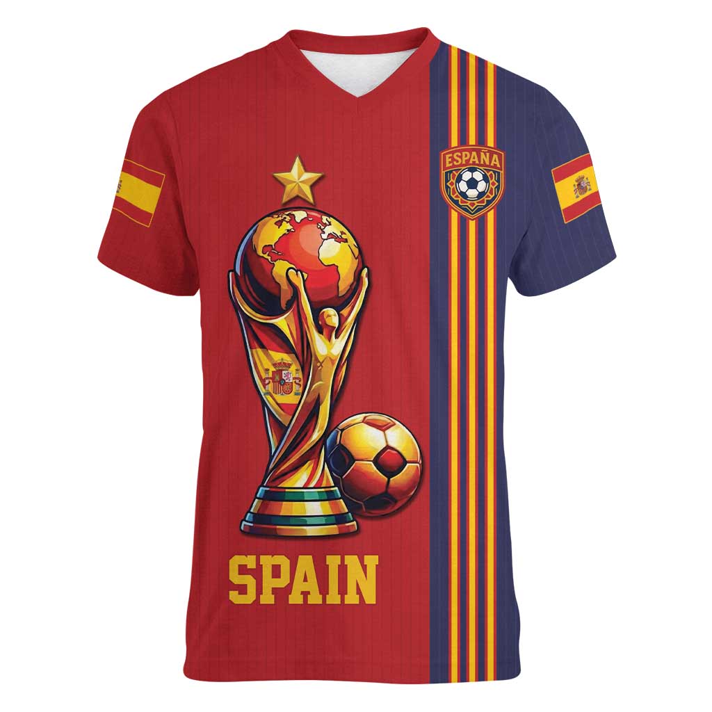 Custom World Football 2026 Spain Women V-Neck T-Shirt Road To The Champions - Wonder Print Shop