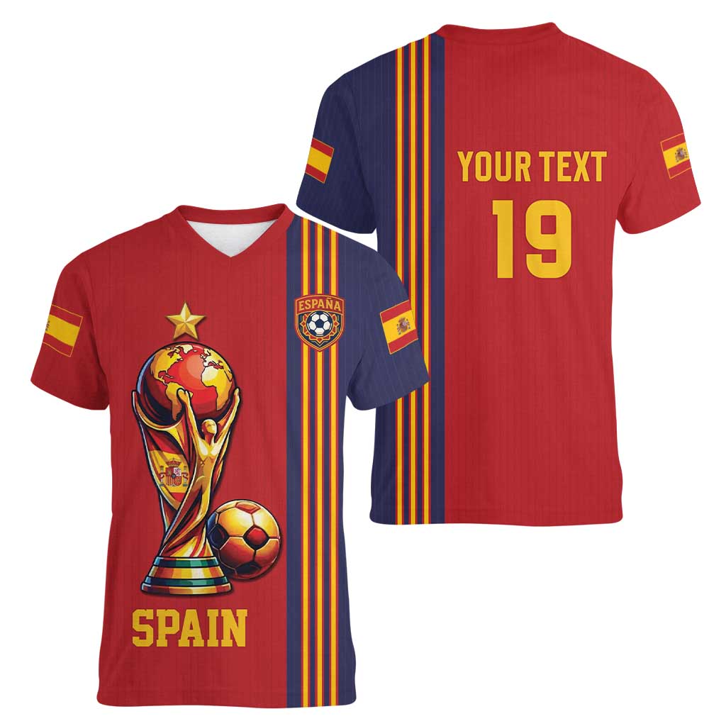 Custom World Football 2026 Spain Women V-Neck T-Shirt Road To The Champions - Wonder Print Shop