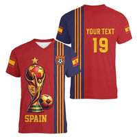 Custom World Football 2026 Spain Women V-Neck T-Shirt Road To The Champions - Wonder Print Shop