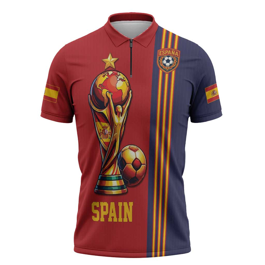 Custom World Football 2026 Spain Zipper Polo Shirt Road To The Champions - Wonder Print Shop