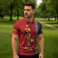 Custom World Football 2026 Spain Zipper Polo Shirt Road To The Champions - Wonder Print Shop