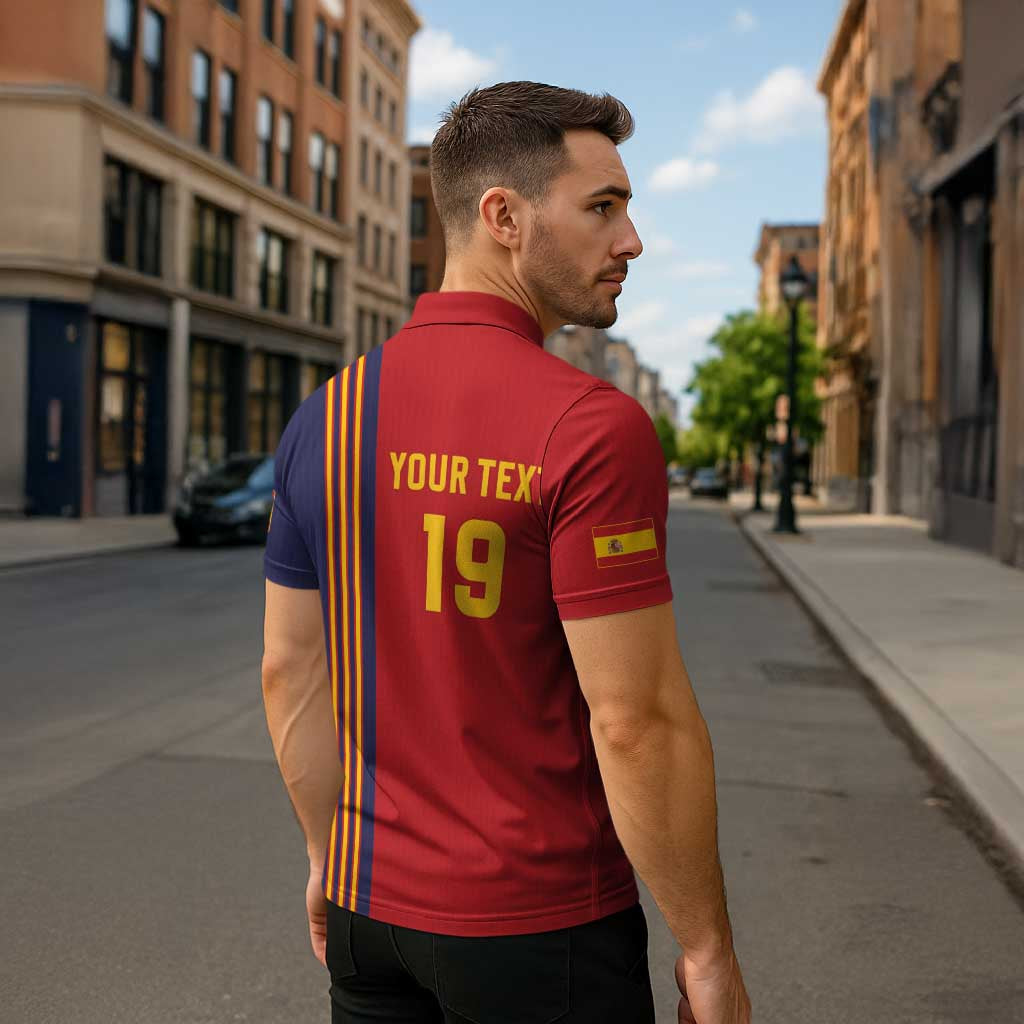 Custom World Football 2026 Spain Zipper Polo Shirt Road To The Champions - Wonder Print Shop