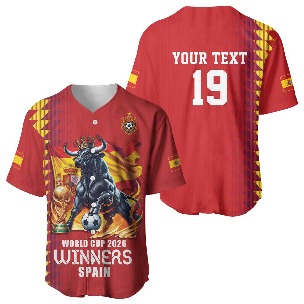 Custom World Football 2026 Spain Baseball Jersey Spanish Bull Rising Champions - Wonder Print Shop