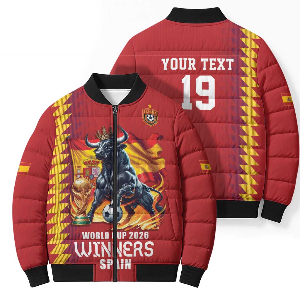 Custom World Football 2026 Spain Bomber Puffer Jacket Spanish Bull Rising Champions - Wonder Print Shop