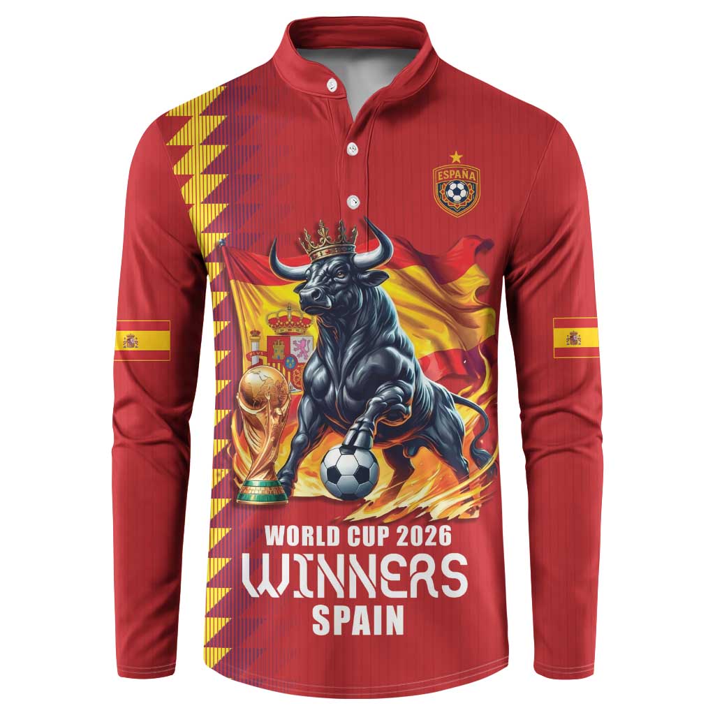 Custom World Football 2026 Spain Button Sweatshirt Spanish Bull Rising Champions - Wonder Print Shop